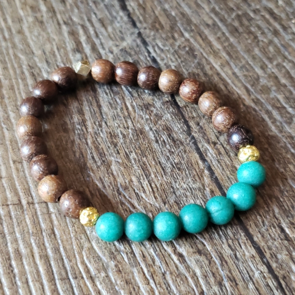 Sandalwood and Jade Beaded Bracelet